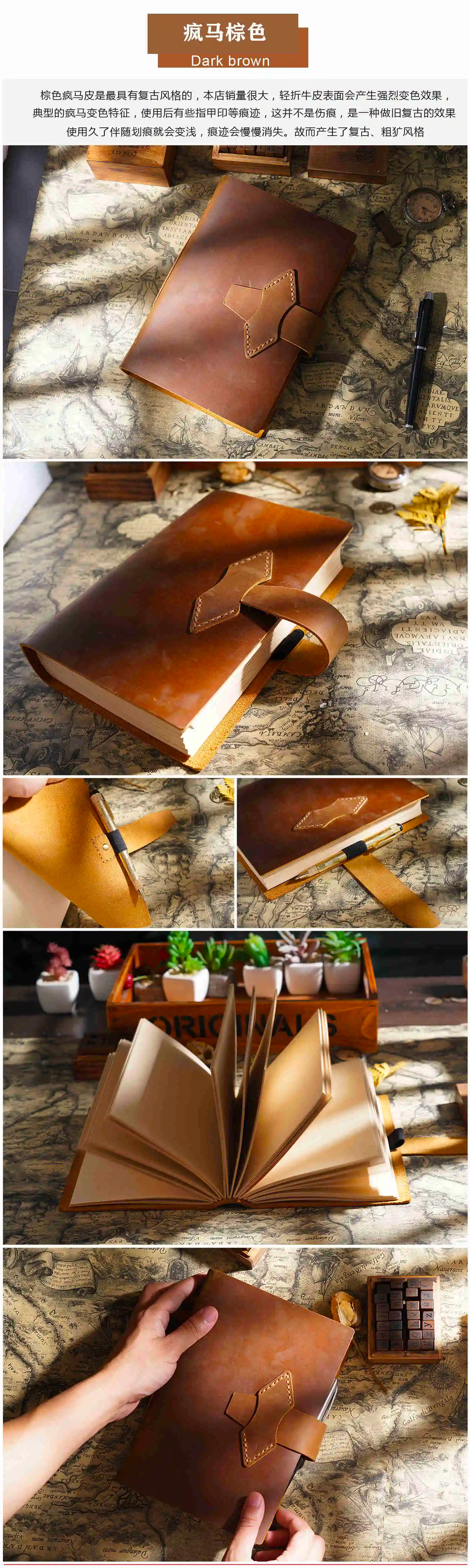 Genuine Leather A5 Size Sketchbook Retro Diary with Pen Loop Neutral Cowhide Notepad Handmade Notebook