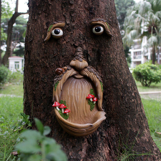 Outdoor Mushroom Tree Face Decoration Bird Feeder