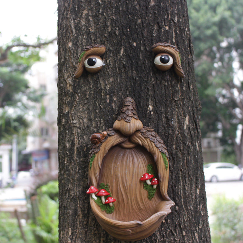 Outdoor Mushroom Tree Face Decoration Bird Feeder