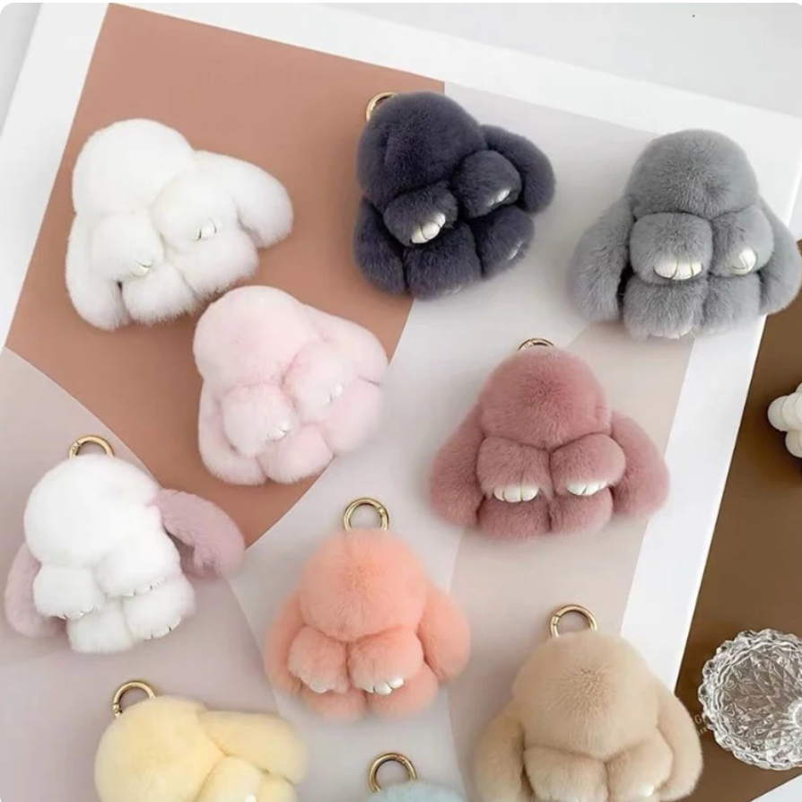 1PCS 10CM Mini Fluffy Real Pompon Bunny Keychain Women Girls Cute Plush Rabbit Key Ring On Bag Jewelry Kid Gift