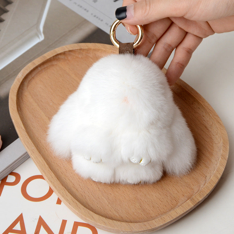 1PCS 10CM Mini Fluffy Real Pompon Bunny Keychain Women Girls Cute Plush Rabbit Key Ring On Bag Jewelry Kid Gift