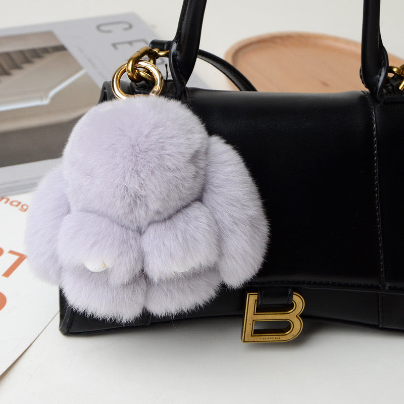 1PCS 10CM Mini Fluffy Real Pompon Bunny Keychain Women Girls Cute Plush Rabbit Key Ring On Bag Jewelry Kid Gift