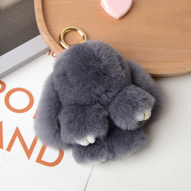 1PCS 10CM Mini Fluffy Real Pompon Bunny Keychain Women Girls Cute Plush Rabbit Key Ring On Bag Jewelry Kid Gift