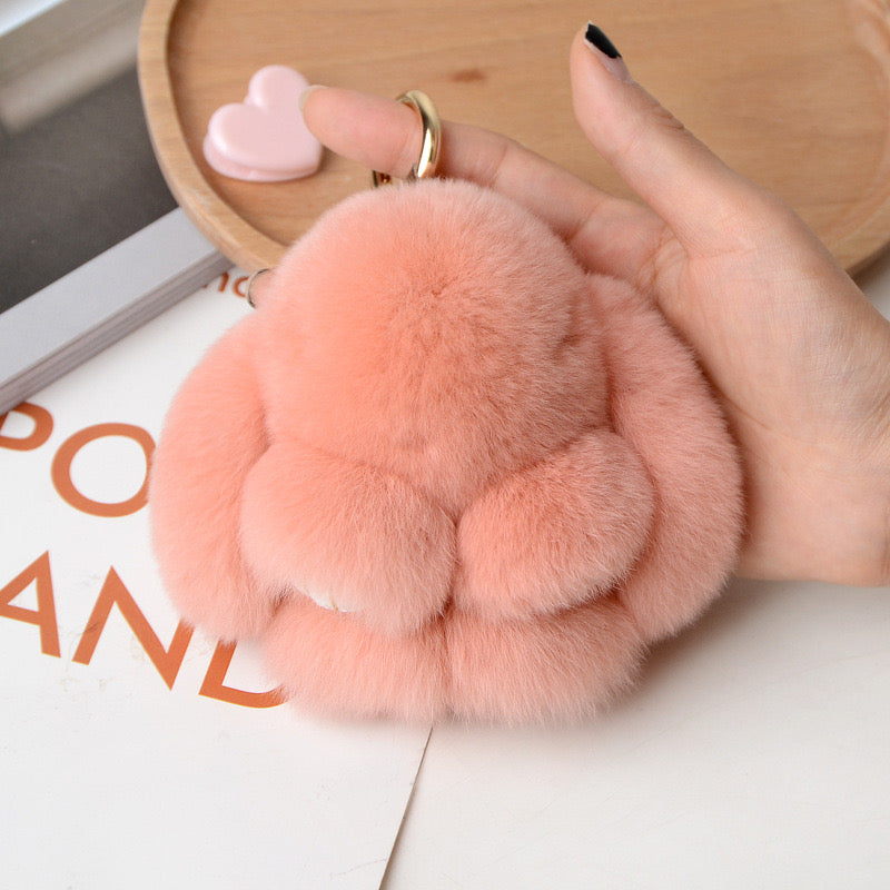 1PCS 10CM Mini Fluffy Real Pompon Bunny Keychain Women Girls Cute Plush Rabbit Key Ring On Bag Jewelry Kid Gift