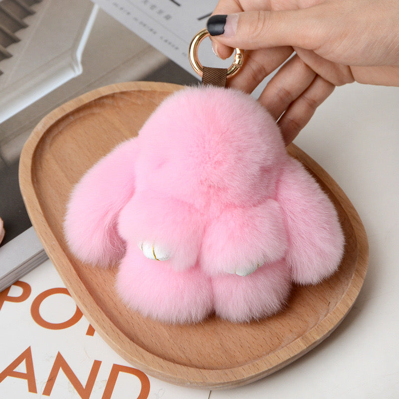 1PCS 10CM Mini Fluffy Real Pompon Bunny Keychain Women Girls Cute Plush Rabbit Key Ring On Bag Jewelry Kid Gift