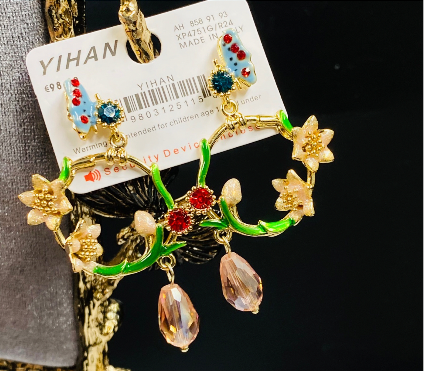 Authentic Italian Enamel Craft Butterfly Crystal Earrings with S925 Silver Needles