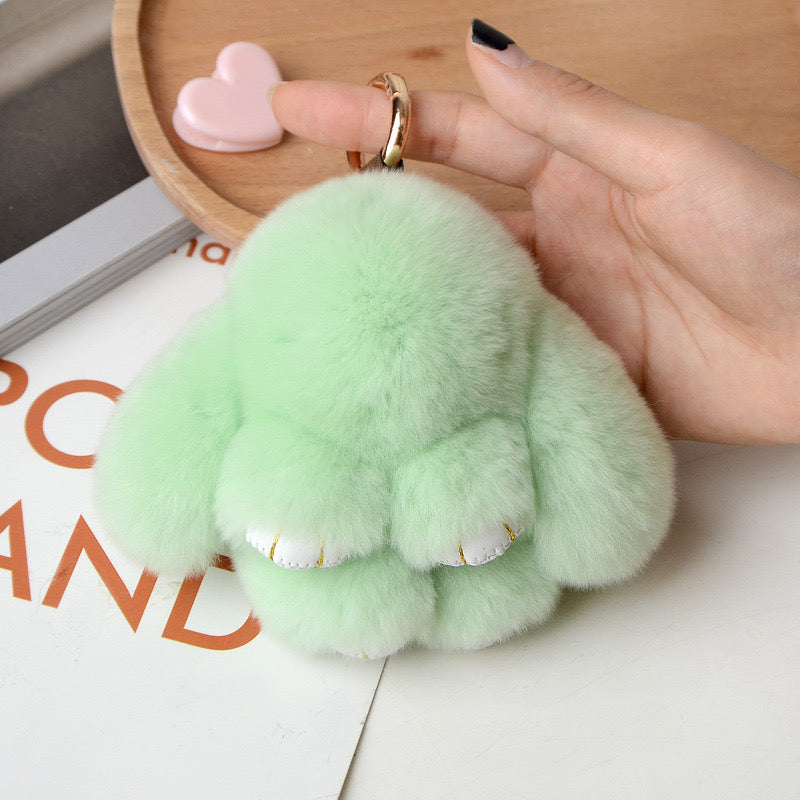 1PCS 10CM Mini Fluffy Real Pompon Bunny Keychain Women Girls Cute Plush Rabbit Key Ring On Bag Jewelry Kid Gift