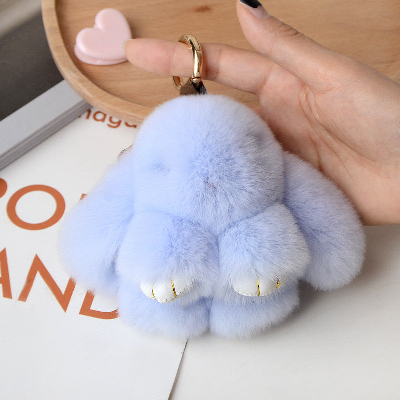 1PCS 10CM Mini Fluffy Real Pompon Bunny Keychain Women Girls Cute Plush Rabbit Key Ring On Bag Jewelry Kid Gift