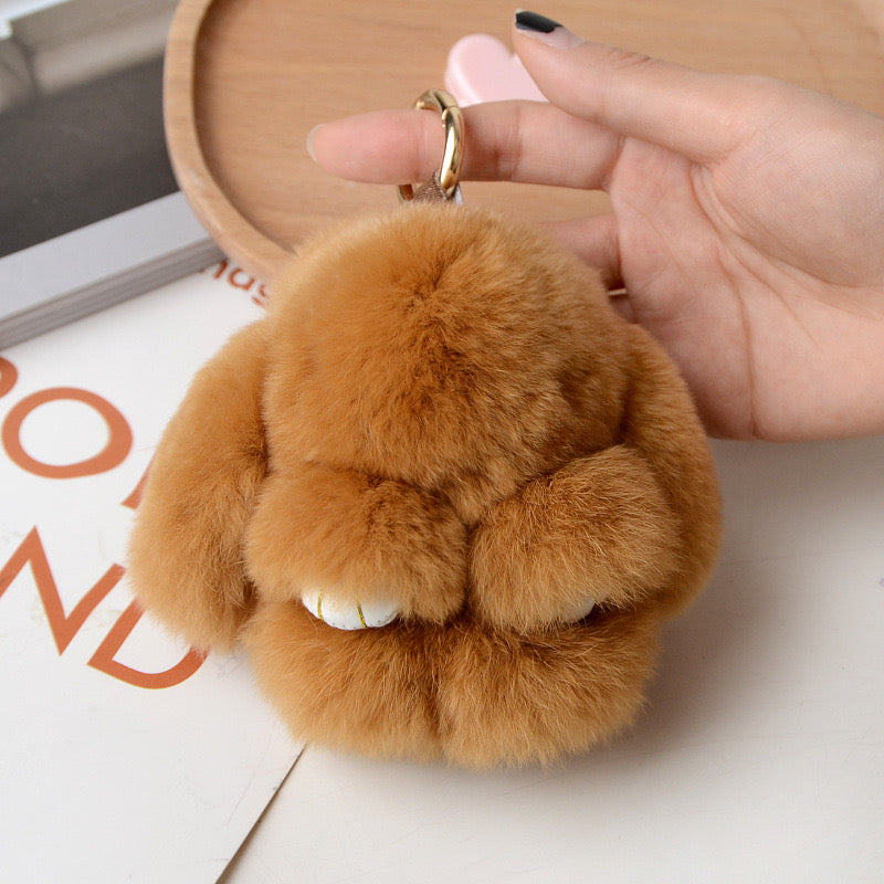 1PCS 10CM Mini Fluffy Real Pompon Bunny Keychain Women Girls Cute Plush Rabbit Key Ring On Bag Jewelry Kid Gift