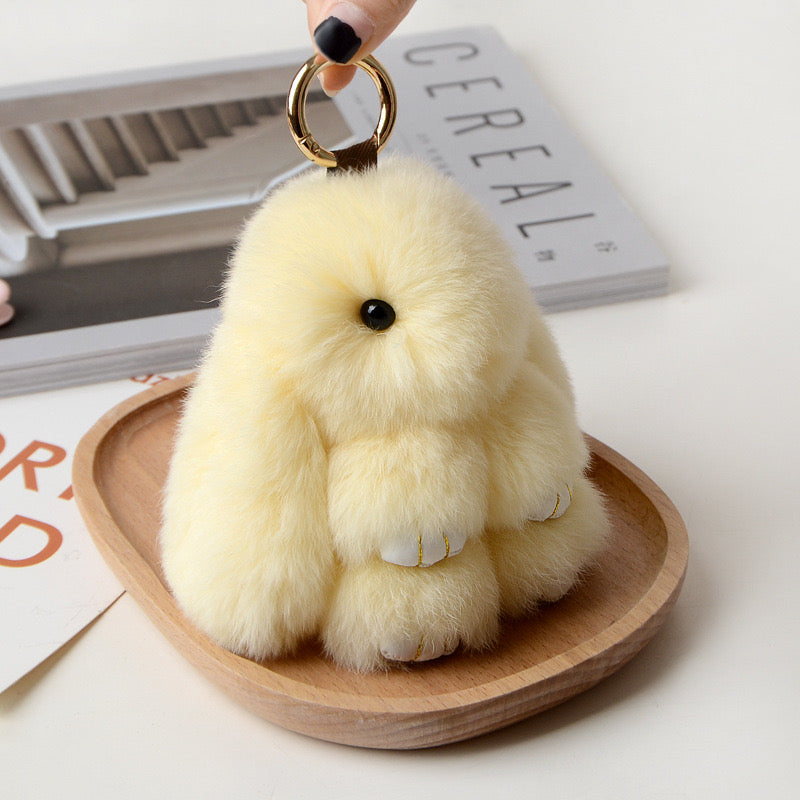 1PCS 10CM Mini Fluffy Real Pompon Bunny Keychain Women Girls Cute Plush Rabbit Key Ring On Bag Jewelry Kid Gift