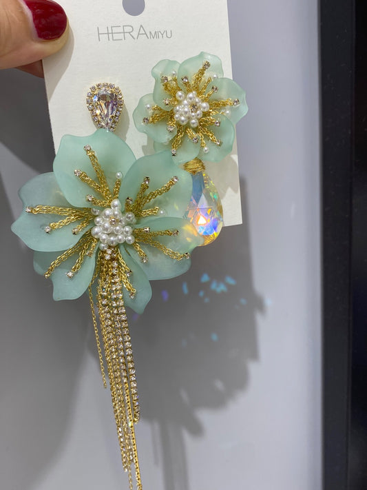 Super Heavyweight Handcrafted AB Petal Tassel Earrings with 925 Silver Needles