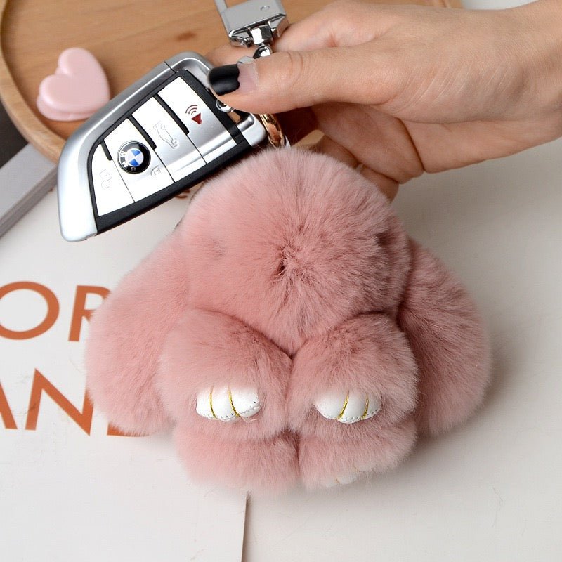 1PCS 10CM Mini Fluffy Real Pompon Bunny Keychain Women Girls Cute Plush Rabbit Key Ring On Bag Jewelry Kid Gift
