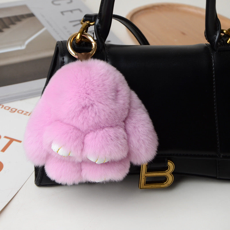 1PCS 10CM Mini Fluffy Real Pompon Bunny Keychain Women Girls Cute Plush Rabbit Key Ring On Bag Jewelry Kid Gift