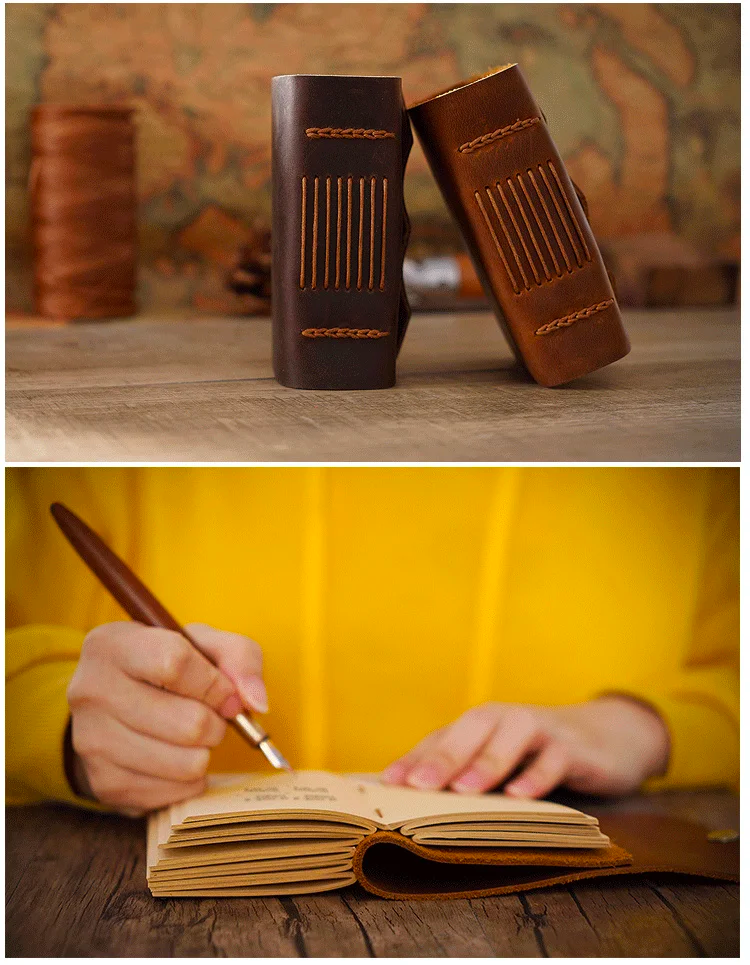 Leather Pocket Size Portable Notepad Retro Unisex Notebook Handmade Cowhide Small Diary Neutral Graffiti Book Planner