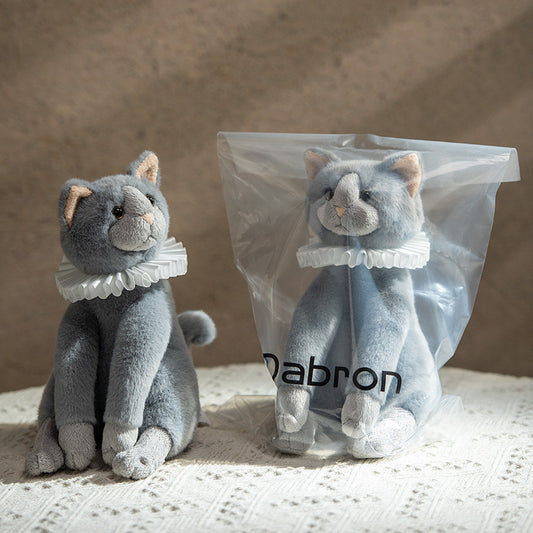 Dabron Gray Pleated Collar Female Simulated Kitten Doll Plush Toy