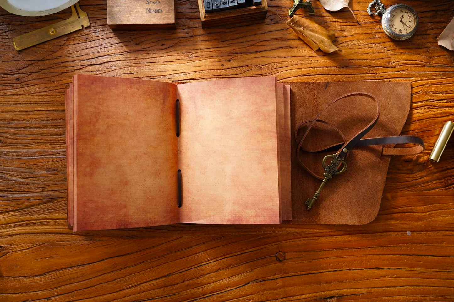 Handmade Bundled Book Diary Notepad Vintage Key's Pattern Ornament Cowhide Notebook