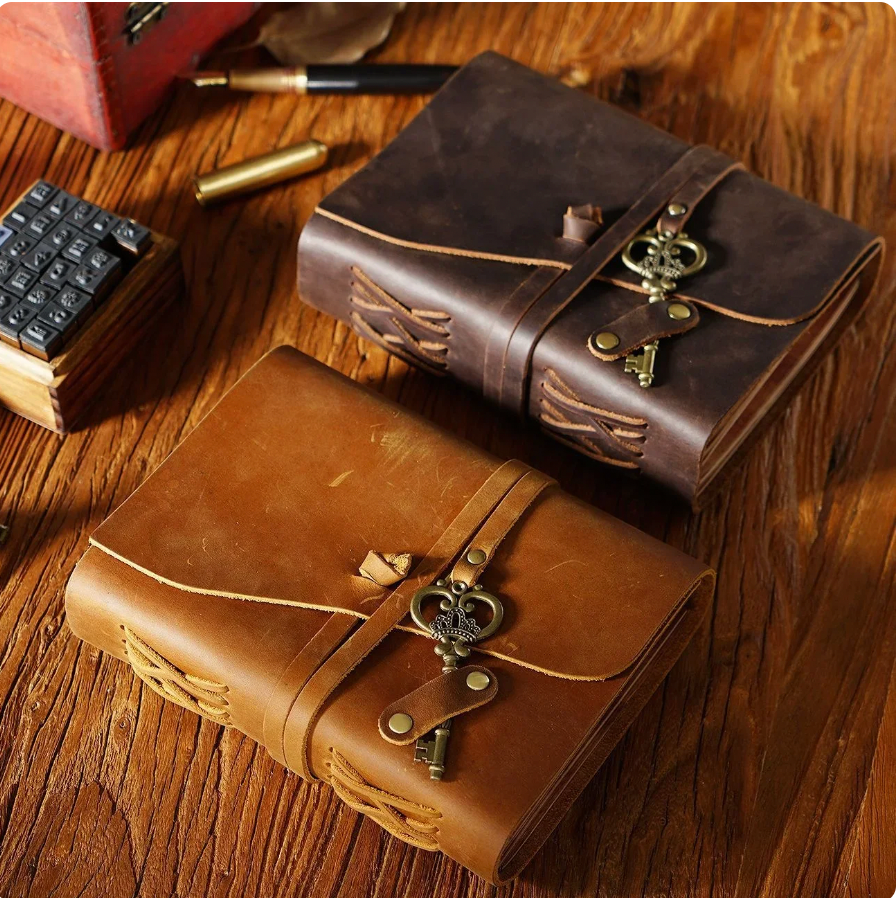 Handmade Bundled Book Diary Notepad Vintage Key's Pattern Ornament Cowhide Notebook