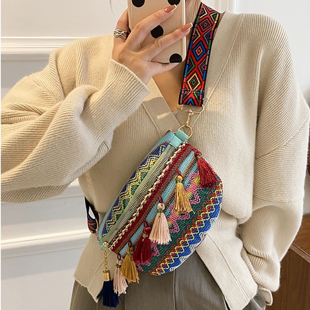 Tassel Ethnic Style Crossbody Bags Woven Bag Bohemian Shoulder Bag Women