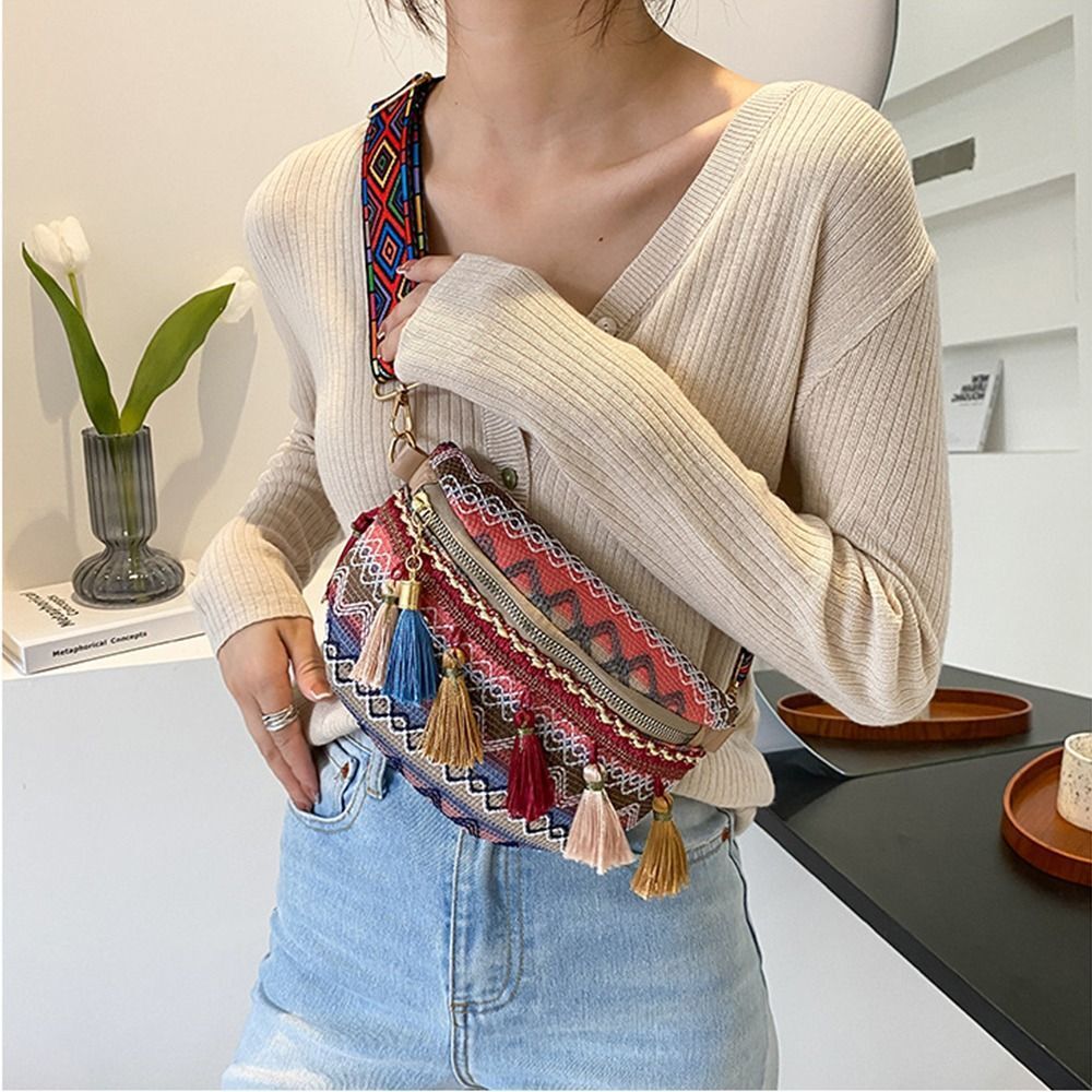 Tassel Ethnic Style Crossbody Bags Woven Bag Bohemian Shoulder Bag Women