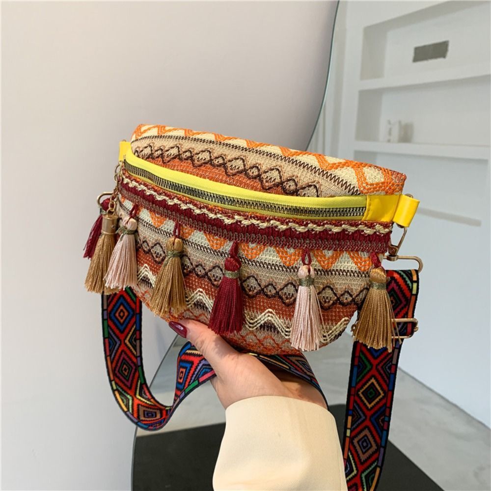Tassel Ethnic Style Crossbody Bags Woven Bag Bohemian Shoulder Bag Women