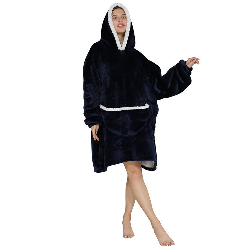 Fleece-Lined Lazy Blanket Hoodie in Flannel and Sherpa, TV Television Blanket with Hood, Outdoor Lazywear for Warmth and Comfort