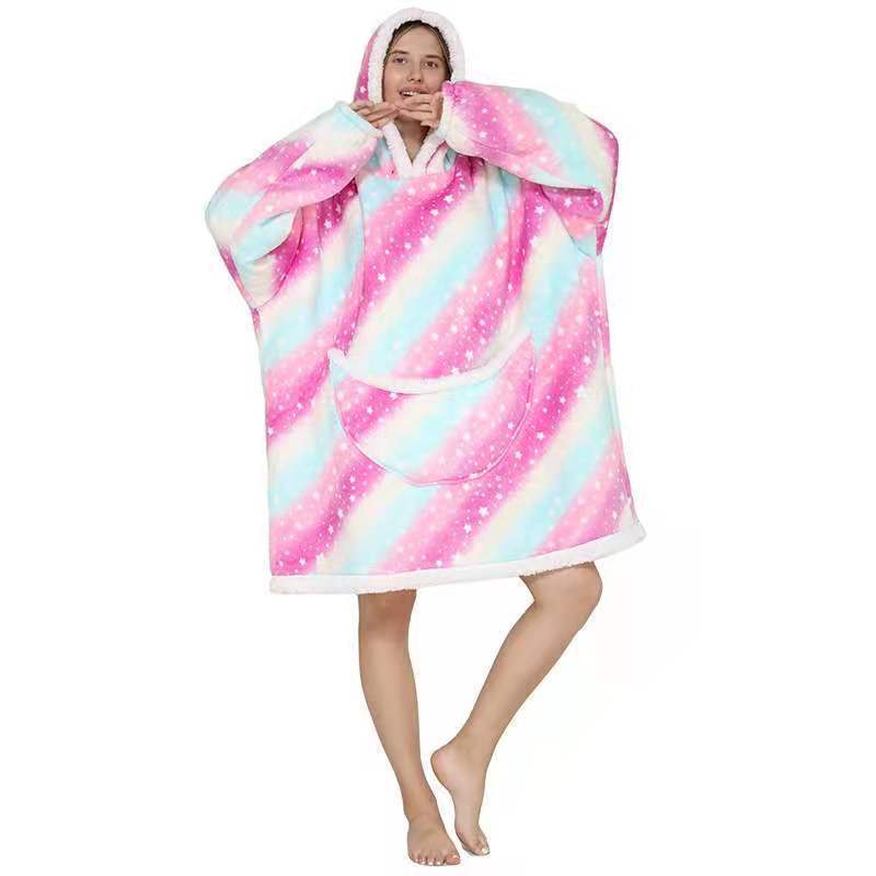 Fleece-Lined Lazy Blanket Hoodie in Flannel and Sherpa, TV Television Blanket with Hood, Outdoor Lazywear for Warmth and Comfort