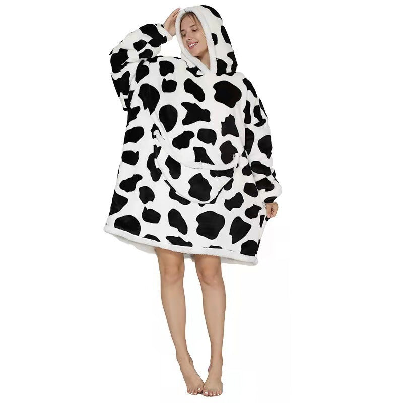 Fleece-Lined Lazy Blanket Hoodie in Flannel and Sherpa, TV Television Blanket with Hood, Outdoor Lazywear for Warmth and Comfort