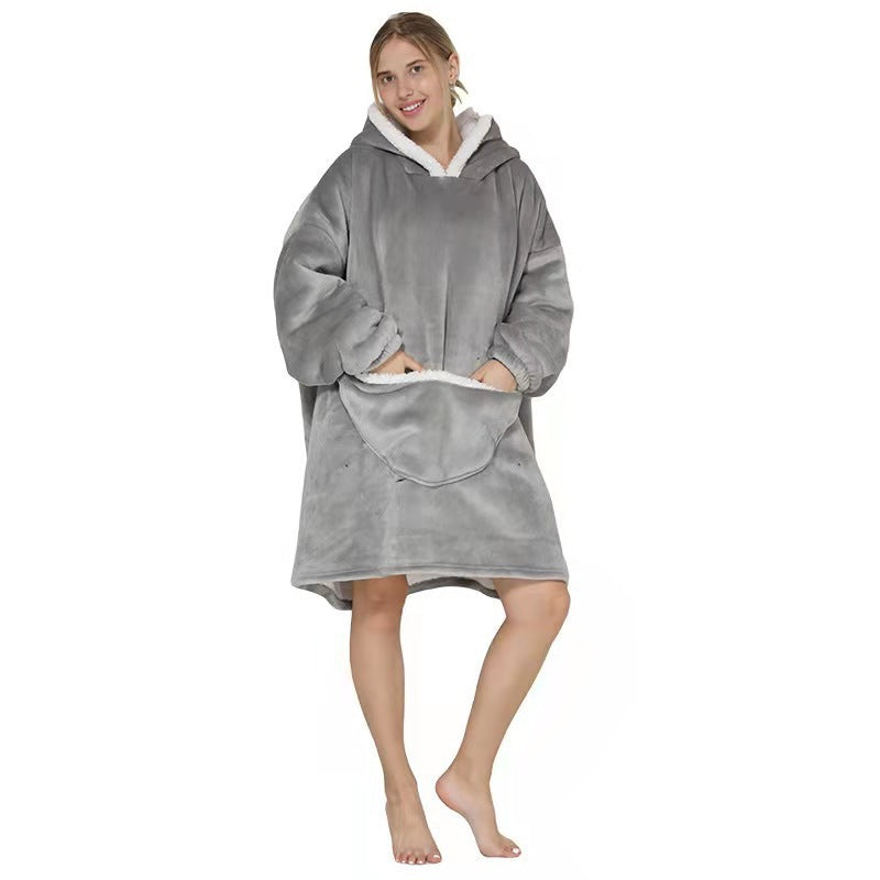 Fleece-Lined Lazy Blanket Hoodie in Flannel and Sherpa, TV Television Blanket with Hood, Outdoor Lazywear for Warmth and Comfort
