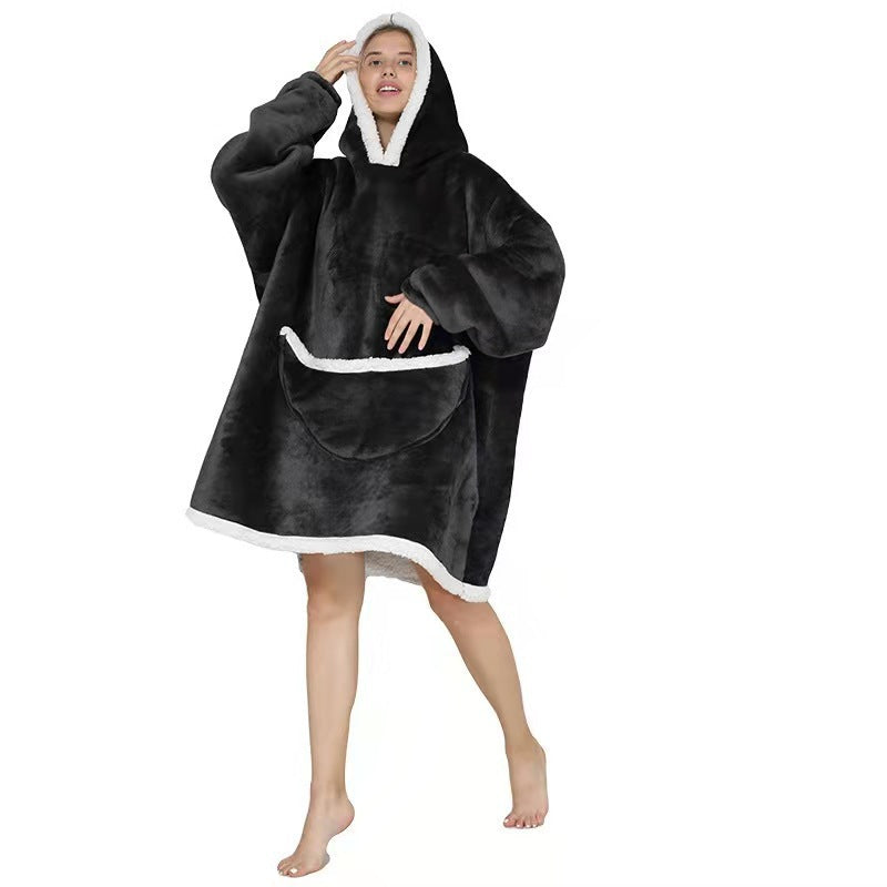Fleece-Lined Lazy Blanket Hoodie in Flannel and Sherpa, TV Television Blanket with Hood, Outdoor Lazywear for Warmth and Comfort