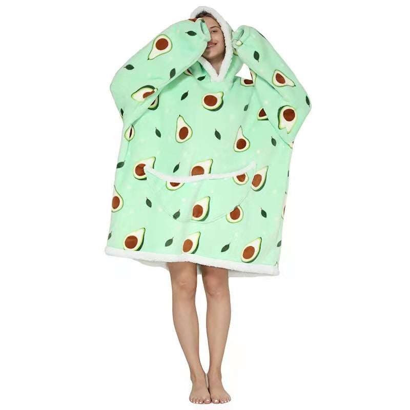 Fleece-Lined Lazy Blanket Hoodie in Flannel and Sherpa, TV Television Blanket with Hood, Outdoor Lazywear for Warmth and Comfort