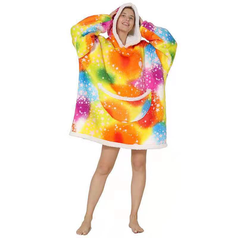 Fleece-Lined Lazy Blanket Hoodie in Flannel and Sherpa, TV Television Blanket with Hood, Outdoor Lazywear for Warmth and Comfort