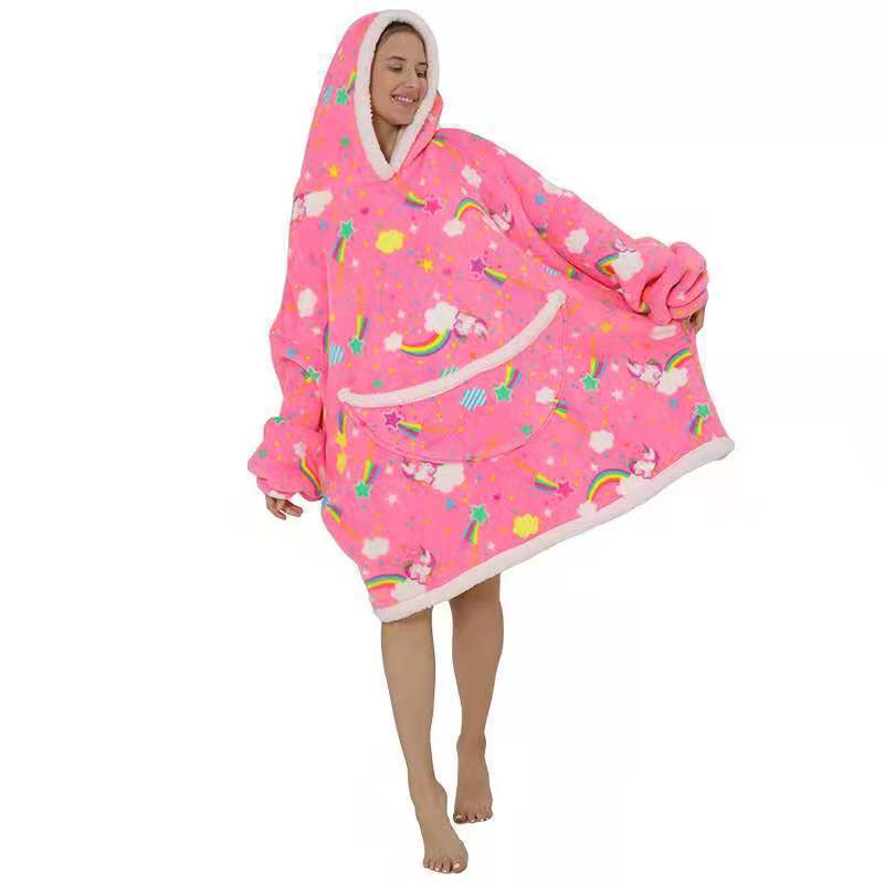 Fleece-Lined Lazy Blanket Hoodie in Flannel and Sherpa, TV Television Blanket with Hood, Outdoor Lazywear for Warmth and Comfort