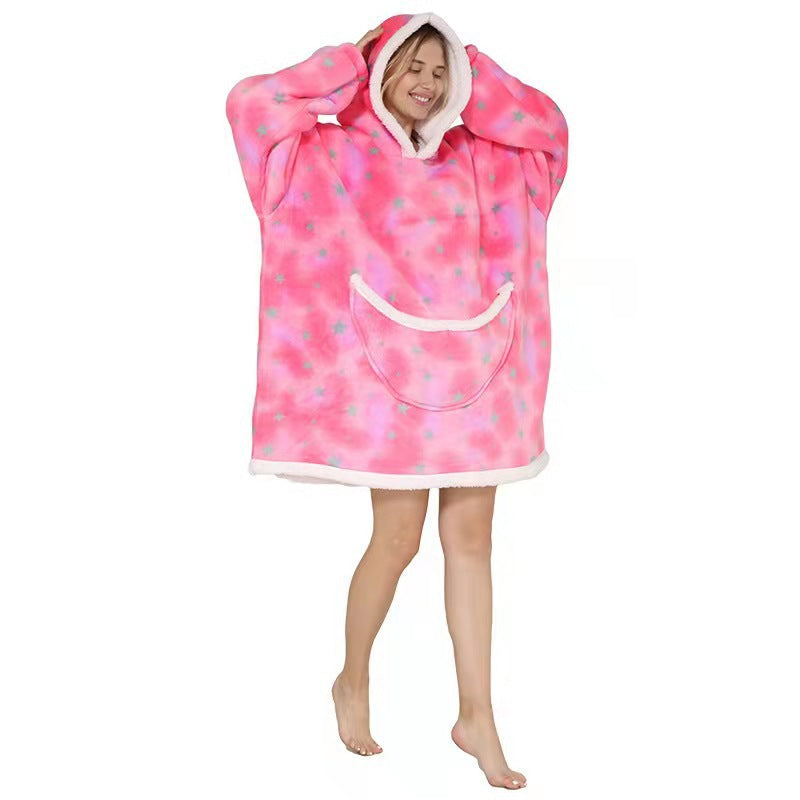 Fleece-Lined Lazy Blanket Hoodie in Flannel and Sherpa, TV Television Blanket with Hood, Outdoor Lazywear for Warmth and Comfort