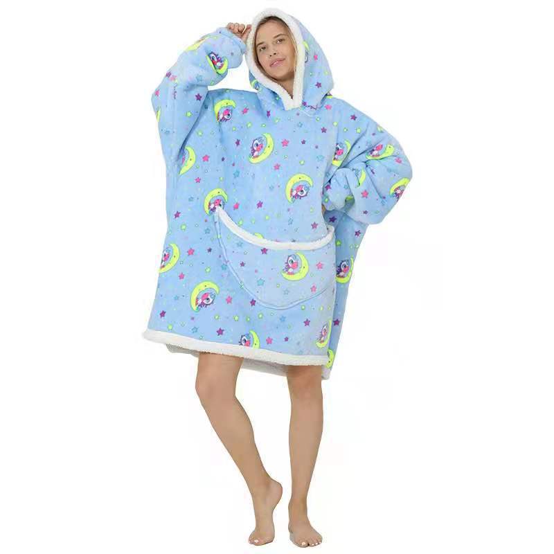 Fleece-Lined Lazy Blanket Hoodie in Flannel and Sherpa, TV Television Blanket with Hood, Outdoor Lazywear for Warmth and Comfort