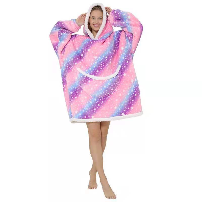 Fleece-Lined Lazy Blanket Hoodie in Flannel and Sherpa, TV Television Blanket with Hood, Outdoor Lazywear for Warmth and Comfort
