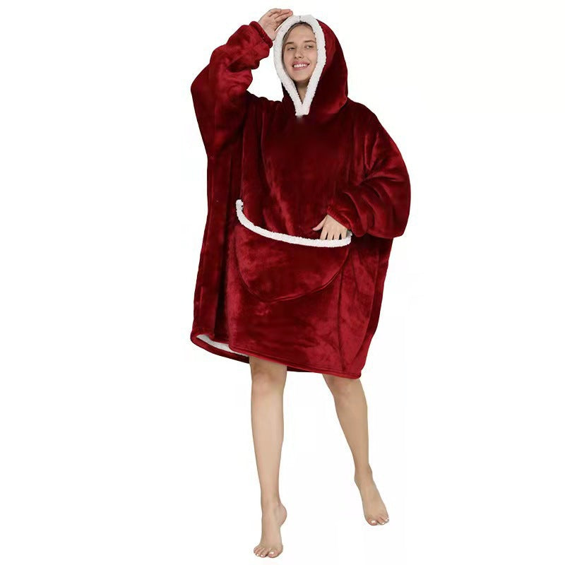 Fleece-Lined Lazy Blanket Hoodie in Flannel and Sherpa, TV Television Blanket with Hood, Outdoor Lazywear for Warmth and Comfort