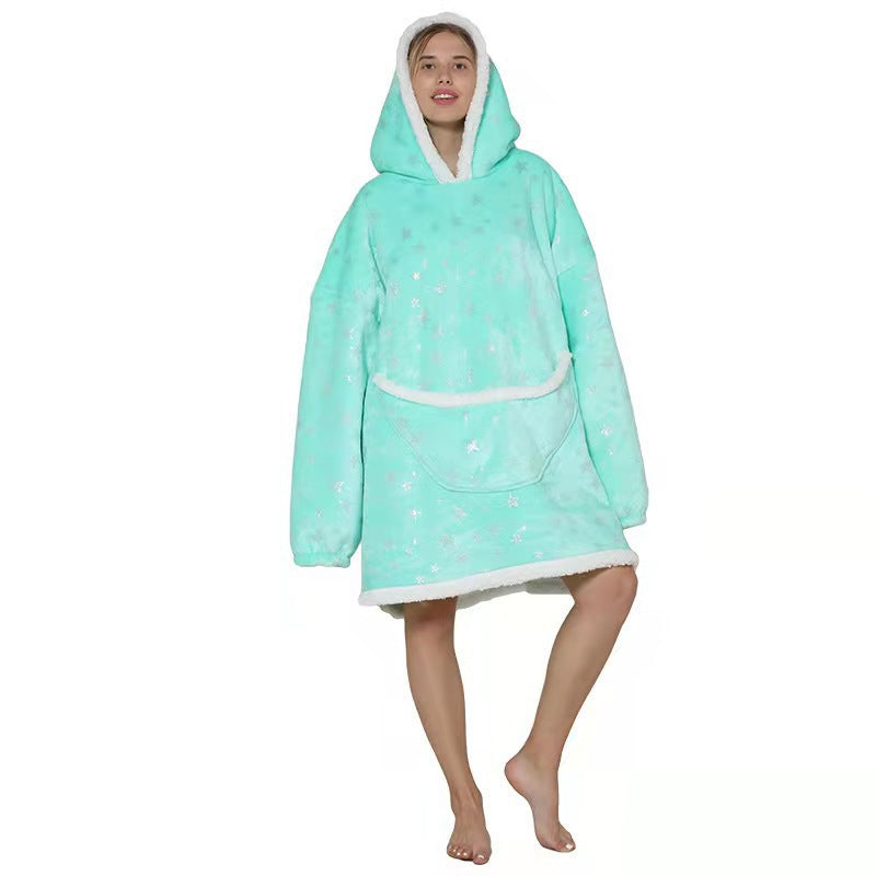 Fleece-Lined Lazy Blanket Hoodie in Flannel and Sherpa, TV Television Blanket with Hood, Outdoor Lazywear for Warmth and Comfort