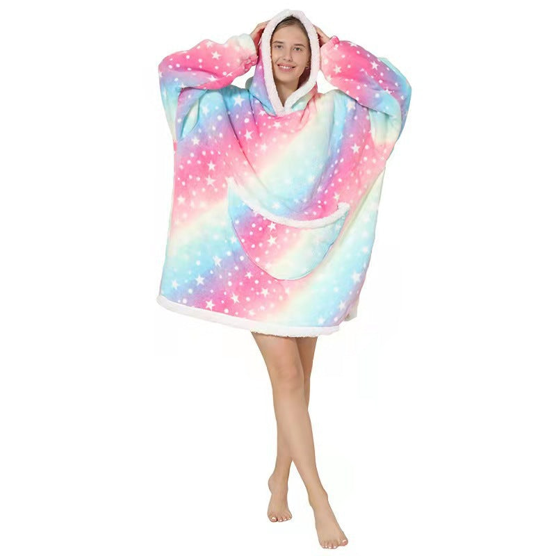 Fleece-Lined Lazy Blanket Hoodie in Flannel and Sherpa, TV Television Blanket with Hood, Outdoor Lazywear for Warmth and Comfort