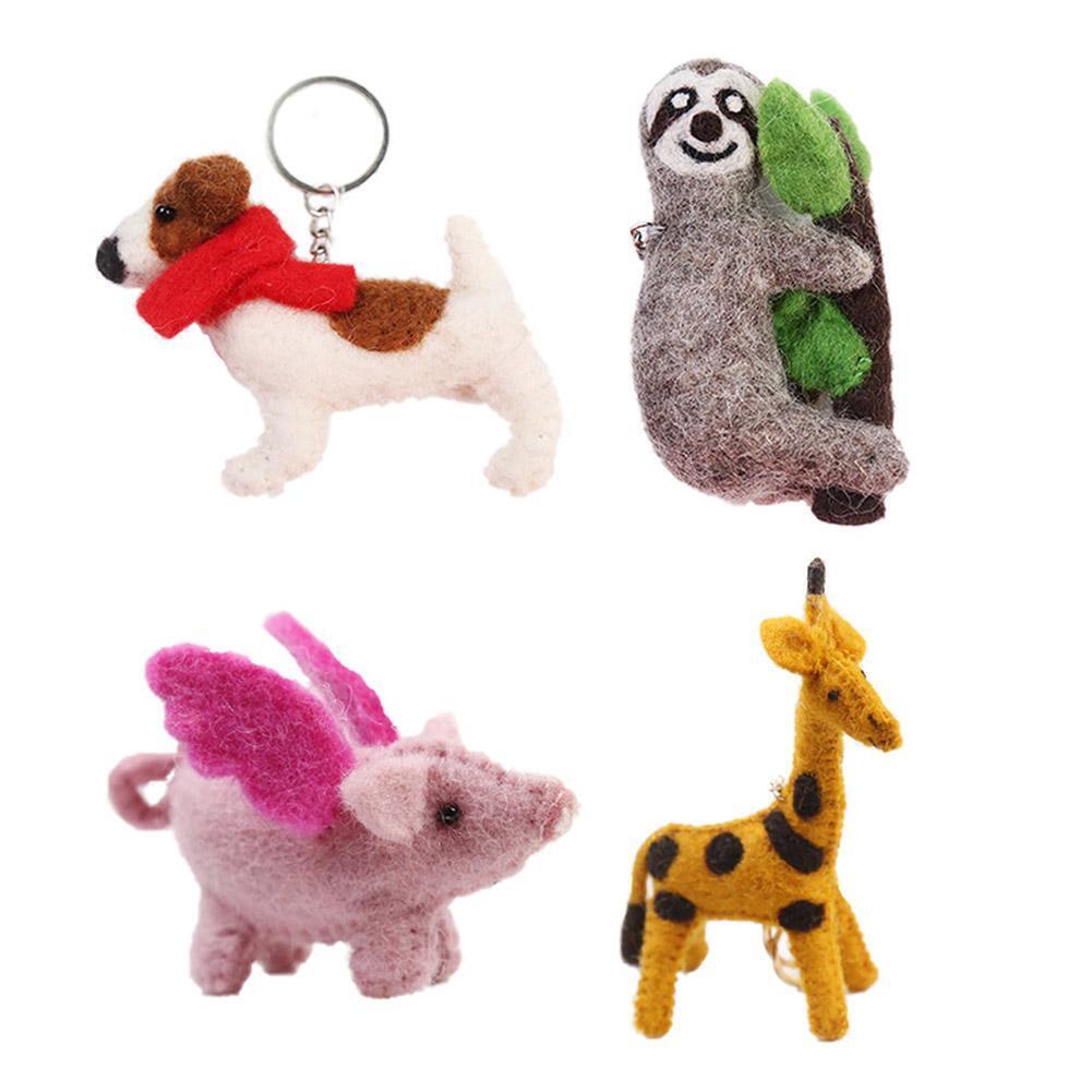 Animal Felt Handmade Chain Keyring Gift Wool Fluffy