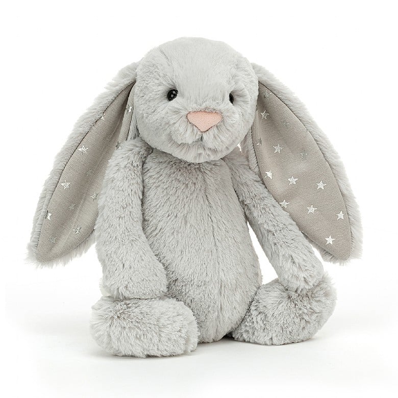 Jellycat Bashful Bunny with a sprinkle of silver ear